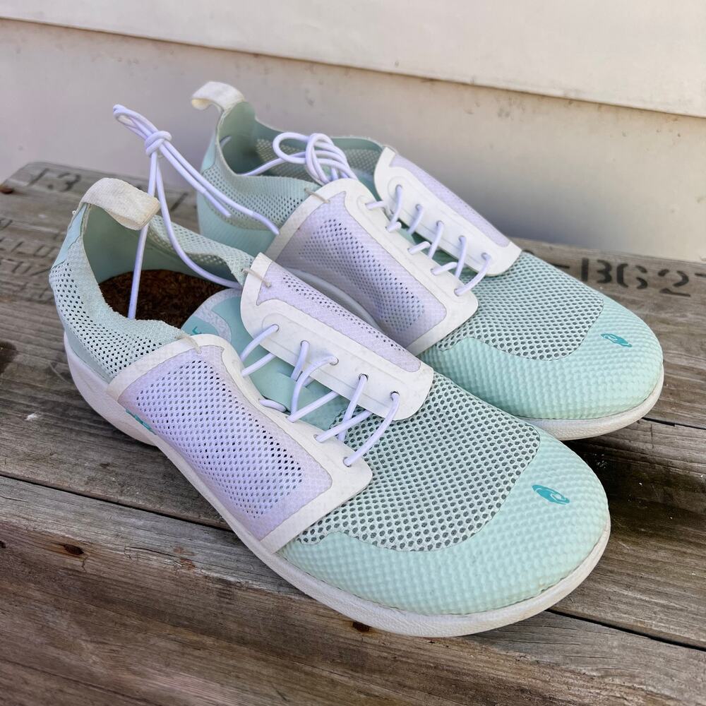 Sole mint teal green and white lace up cork sole sneakers Size 7